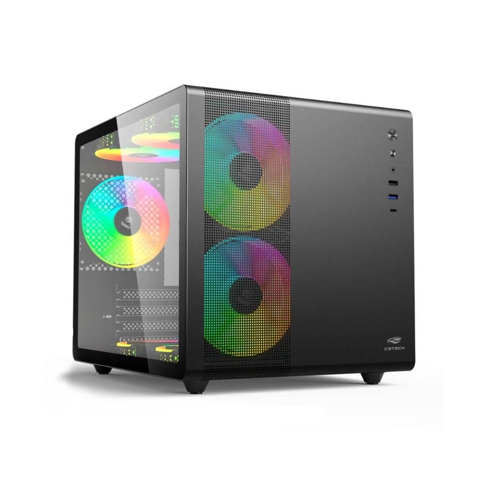 Gabinete Gamer C3Tech Aquarius Preto - Lateral em Vidro Temperado - USB 3.0 - Micro ATX - MT-G710BK