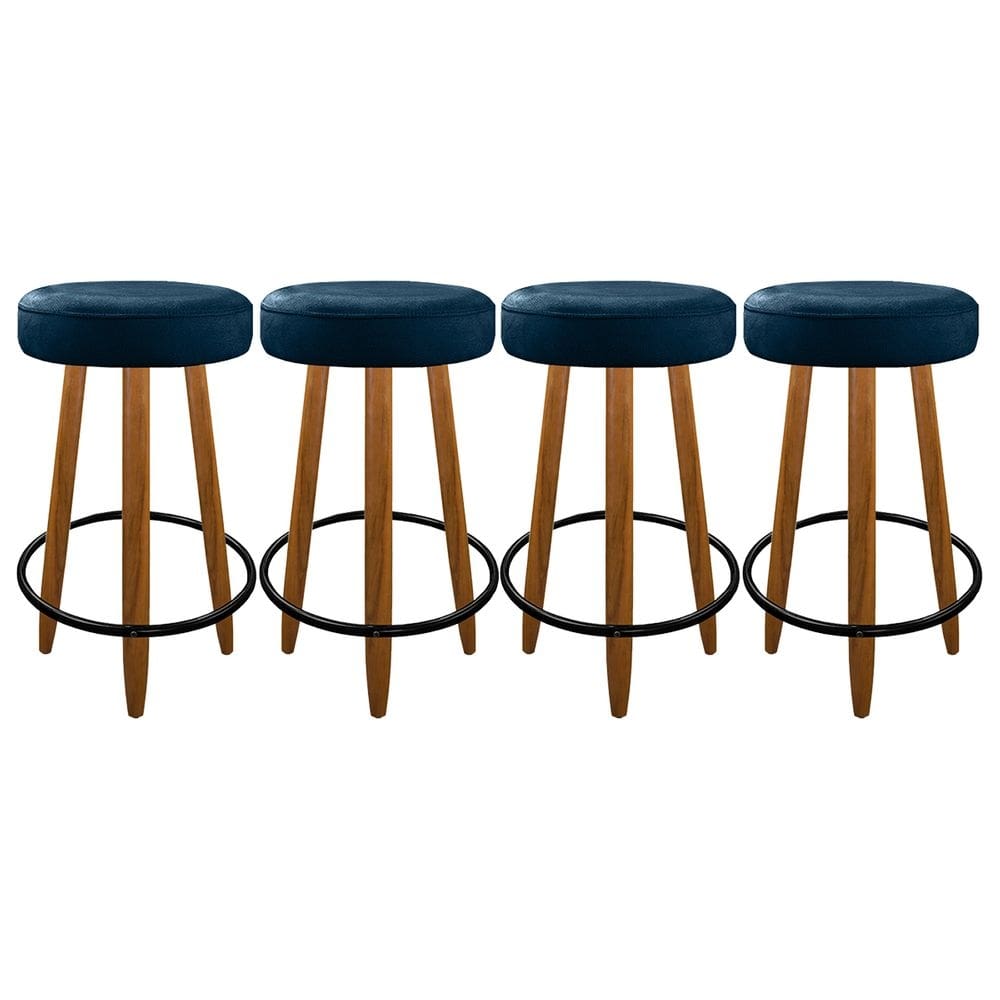 Kit 4 Banqueta Baixa 60cm Madeira Reforçada Cozinha Bar Azul