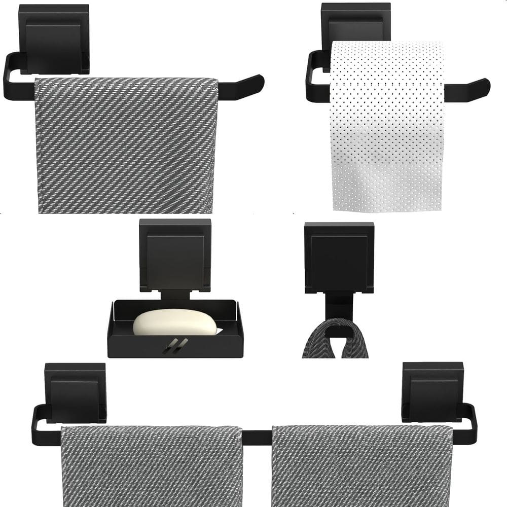 Kit Acessórios De Banheiro Com Ventosa Preto 5 Peças F.Max