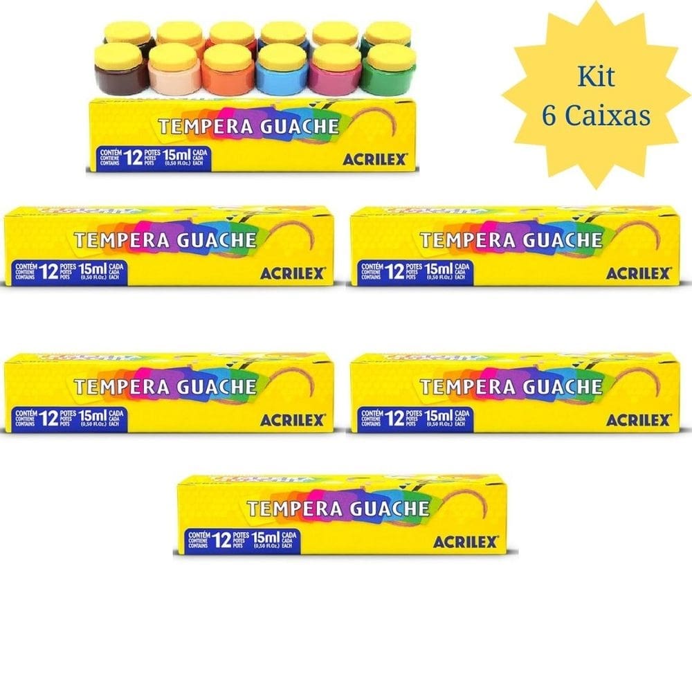 Kit com 6 Tinta Guache de 15ml com 12 Cores - Acrilex