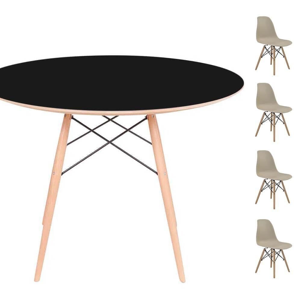 Conjunto Mesa Eames Preta 120cm + 4 Cadeiras Fendi