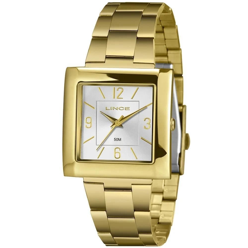 Relógio Feminino Dourado Lince Quadrado Lançamento