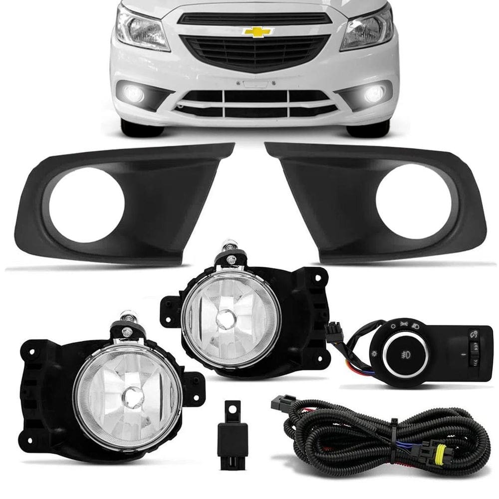 Kit farol auxiliar milha onix lt/ls 2014 diante com moldura
