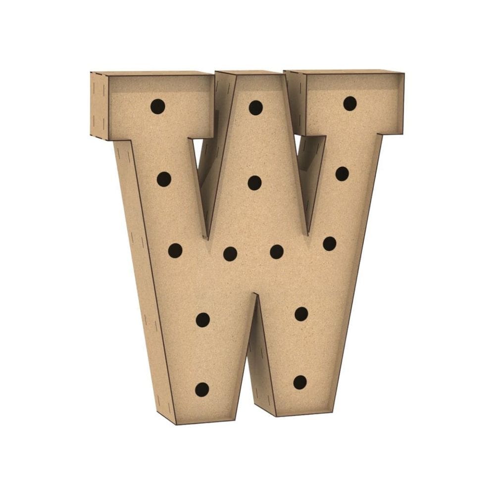 Letra Caixa Grande W Mdf 60Cm Altura Furo Lampada Iluminação