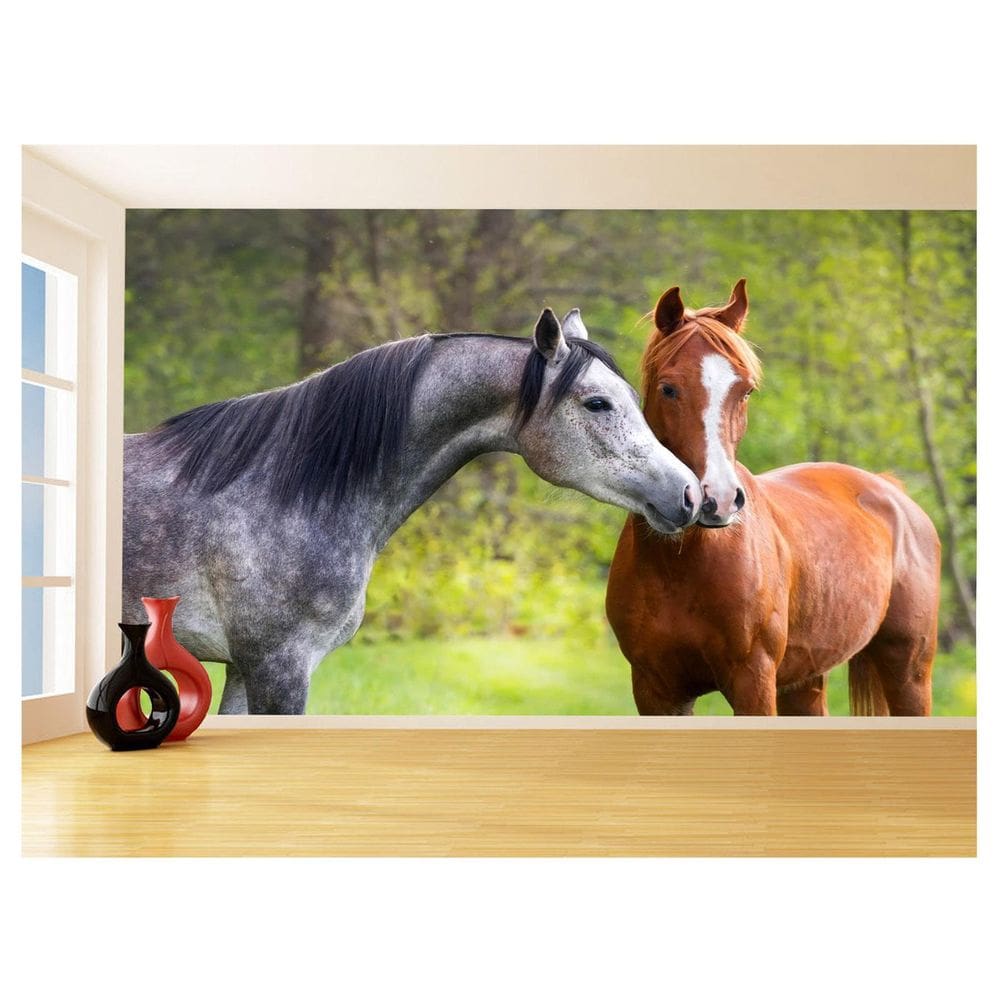Papel De Parede Animais Casal Cavalos Fazenda 3,5M Anm325