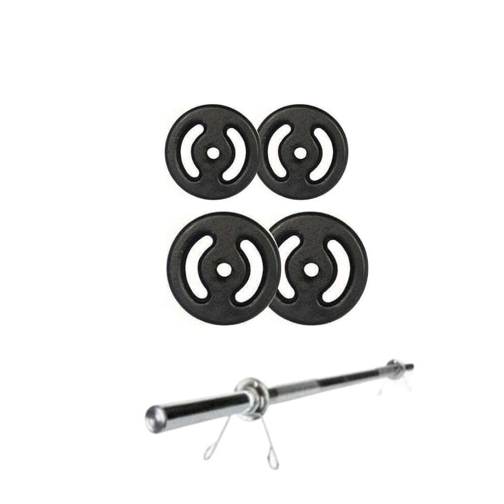 Kit 6kg anilhas pintadas 2 1kg e 2 2kg + barra oca cromada