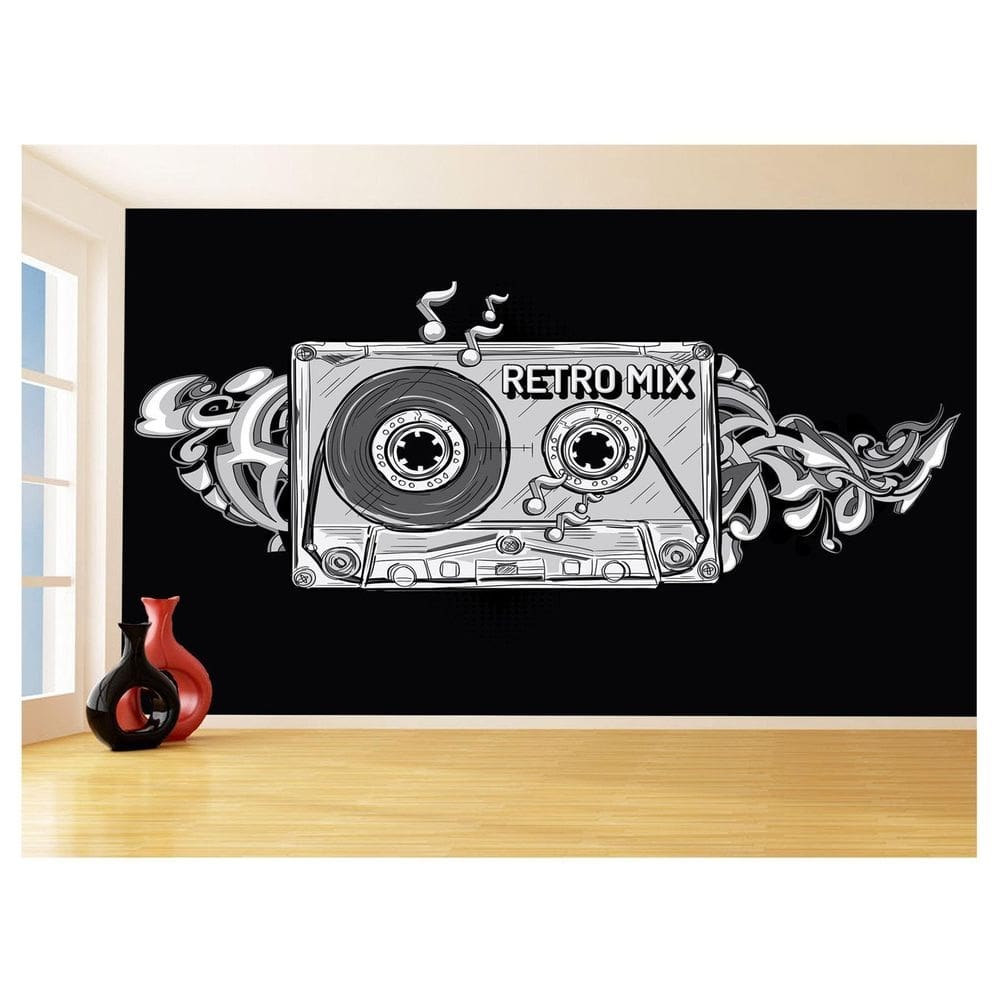 Papel De Parede 3D Musica Fita Retrô Mix Tape 3,5M Mus35