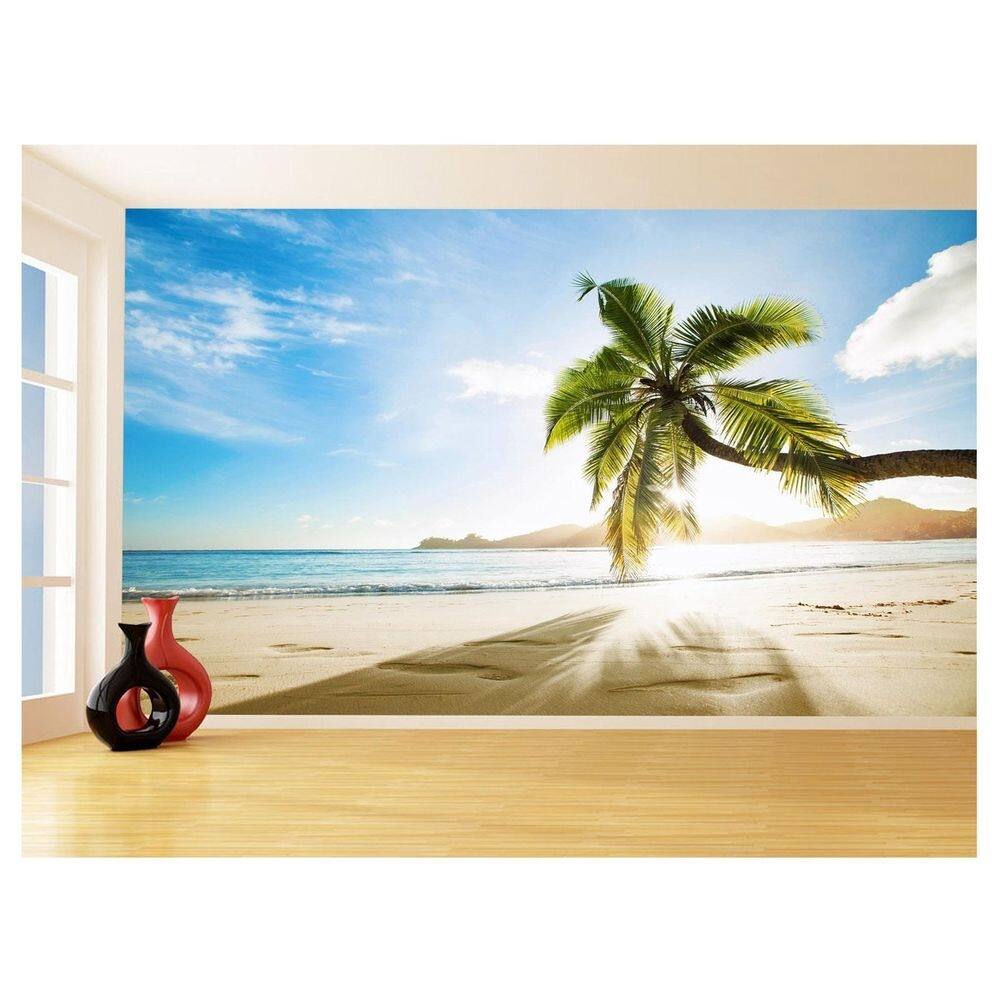 Papel De Parede Coqueiros Praia Mar Azul Água 3,5M Npr301