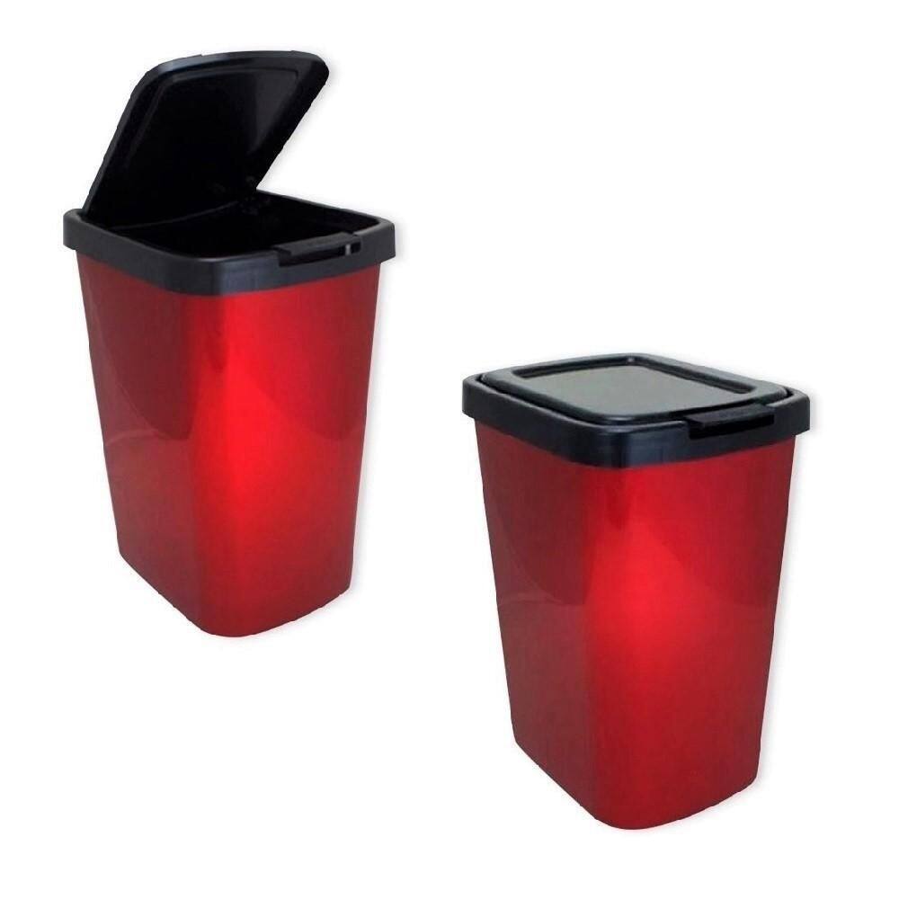 Lixeira com tampa 9 litros vermelho metálico arqplast