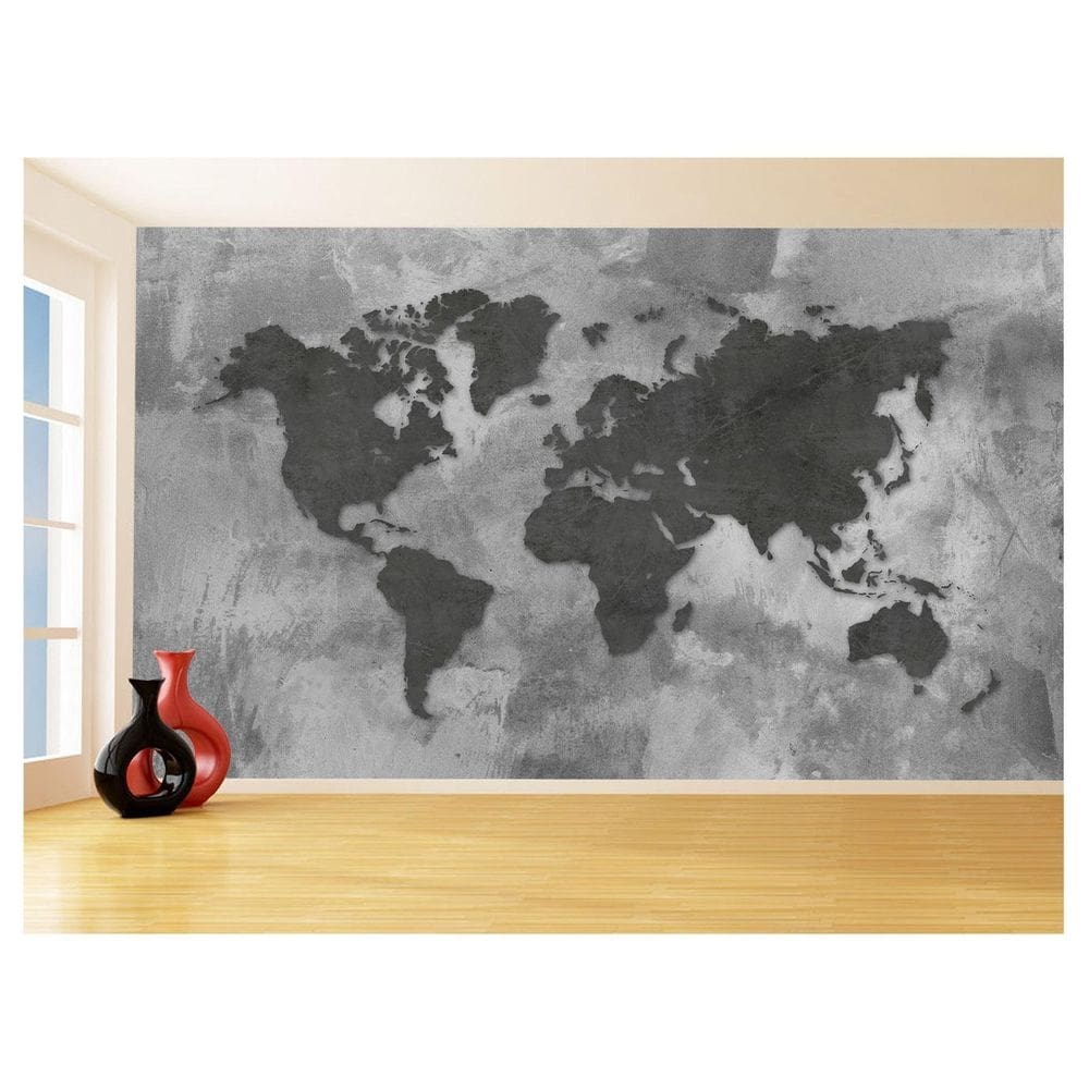 Papel De Parede 3D Mapa Mundi Cimento Concreto 3,5M Nmu41