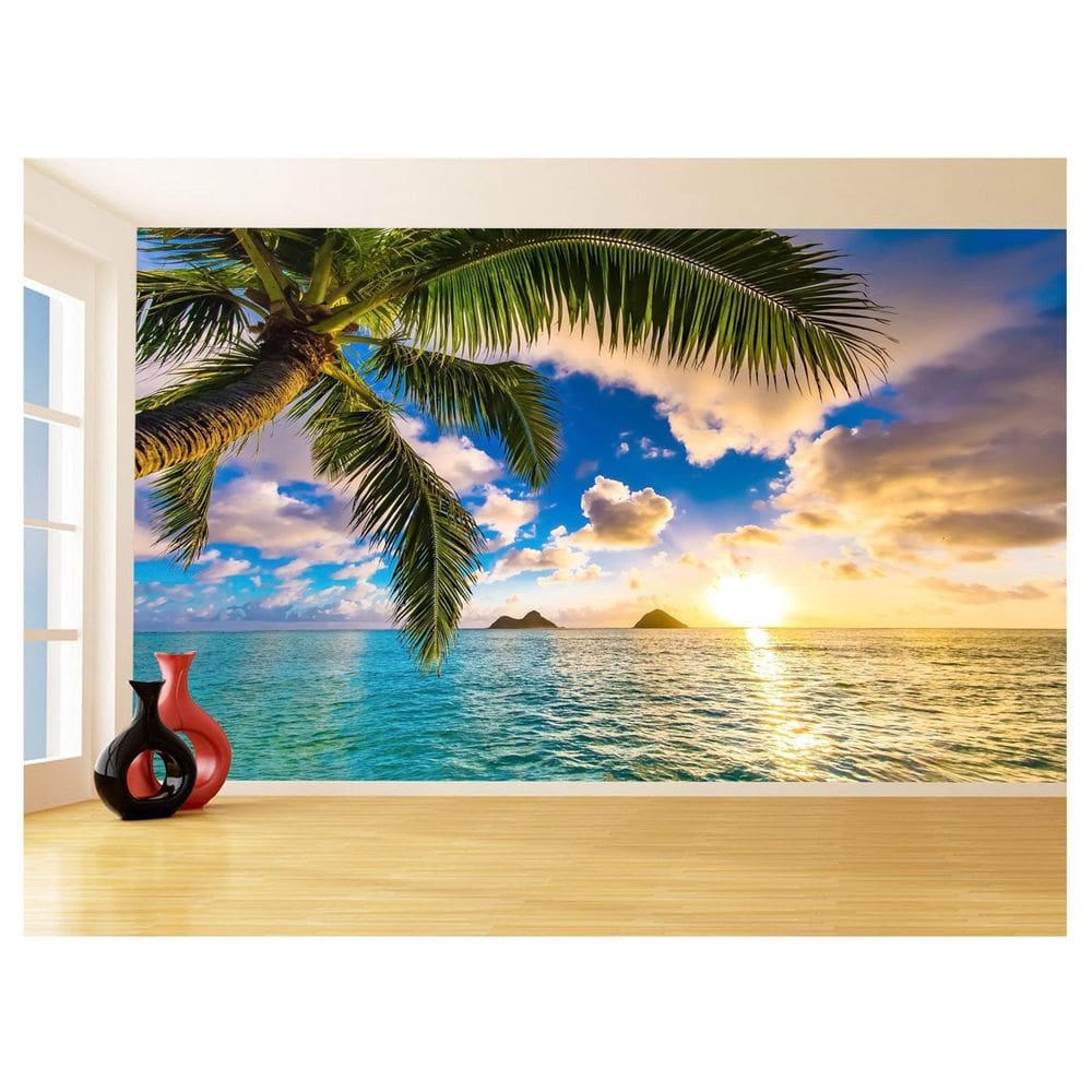 Papel De Parede Praia Mar Coqueiro Por Do Sol 3,5M Npr310