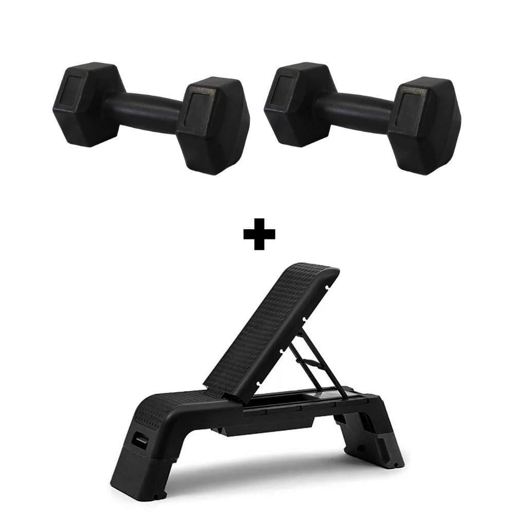 Kit banco step + par de halteres 9kg ahead sports preto