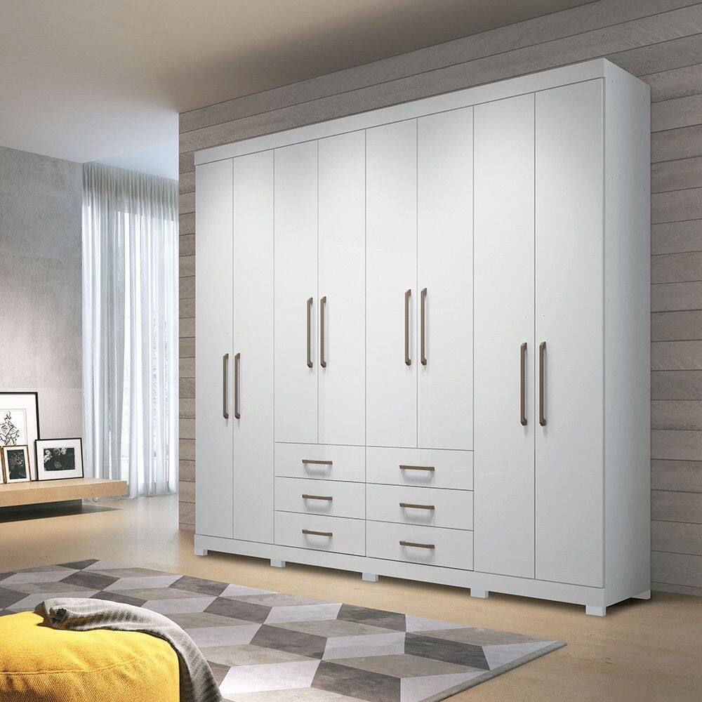 Guarda Roupa Casal 238cm 8 Portas 6 Gavetas com Pés Havana Master Santos Andirá