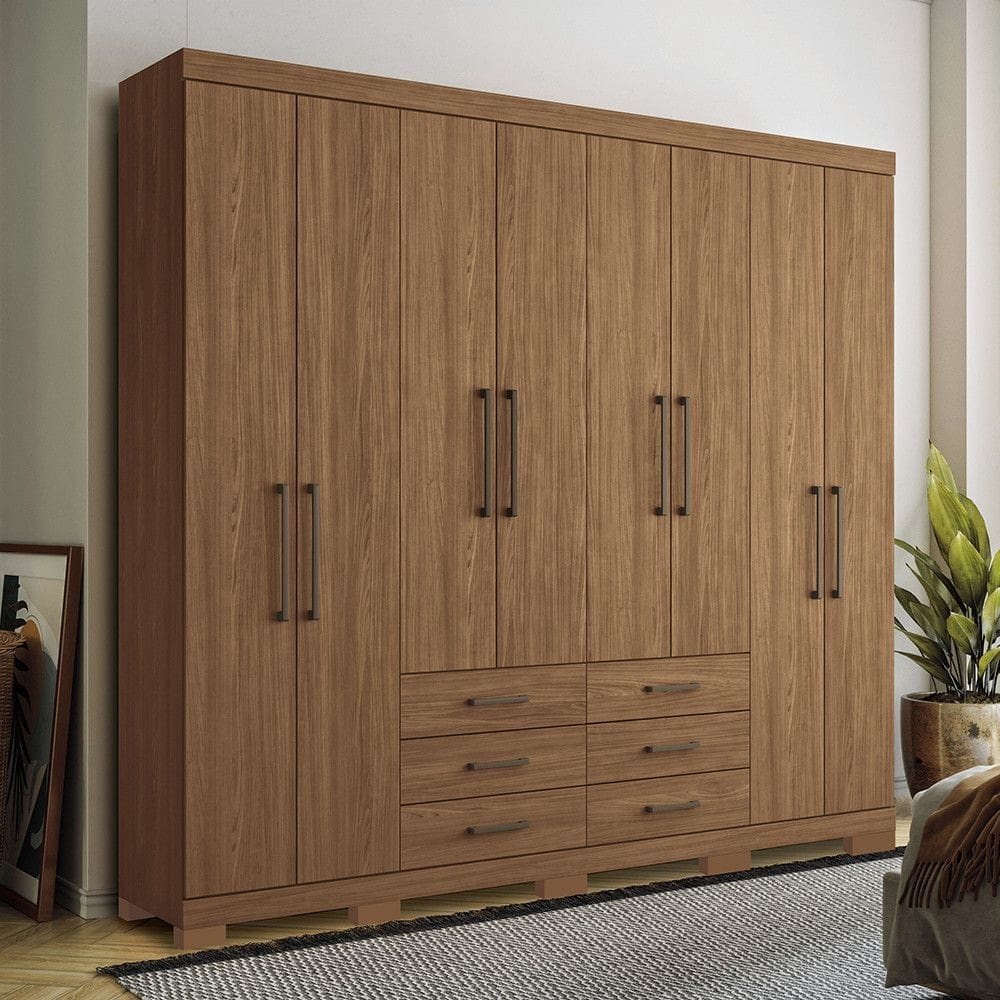 Guarda Roupa Casal 238cm 8 Portas 6 Gavetas com Pés Havana Master Santos Andirá