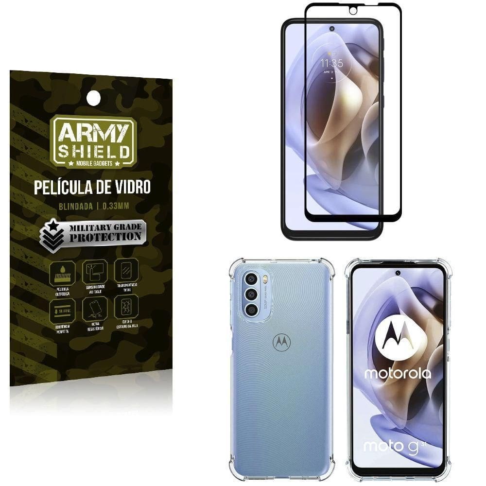 Kit proteção total moto g31 com capa e película 3d
