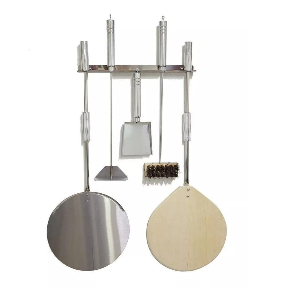 Kit 6 Limpeza Pa 30Cm Para Pizza Aço Inox E Madeira Forno