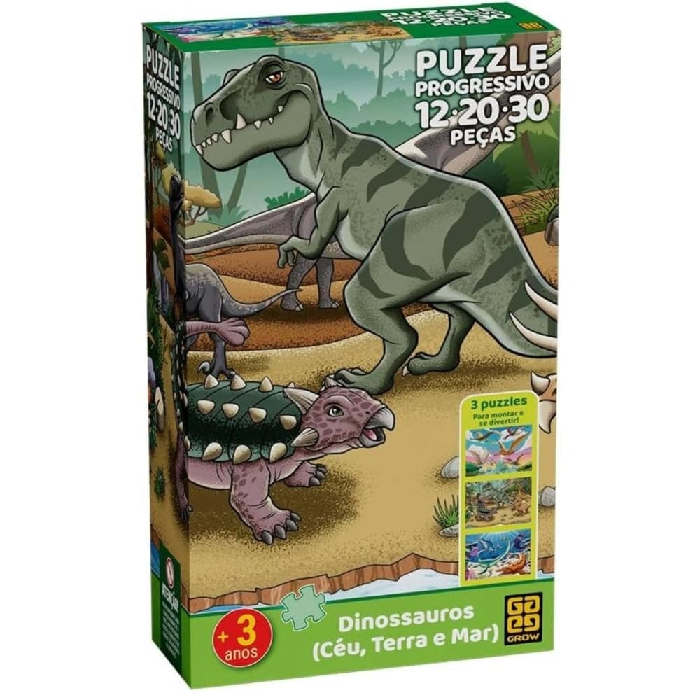 Quebra-cabeças - 12 - 20 - 30 peças - Dinossauros (Céu - Ter