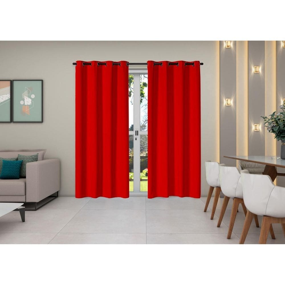 Cortina Oxford 4,00X2,50 Sala Quarto Janela Cozinha Vermelho