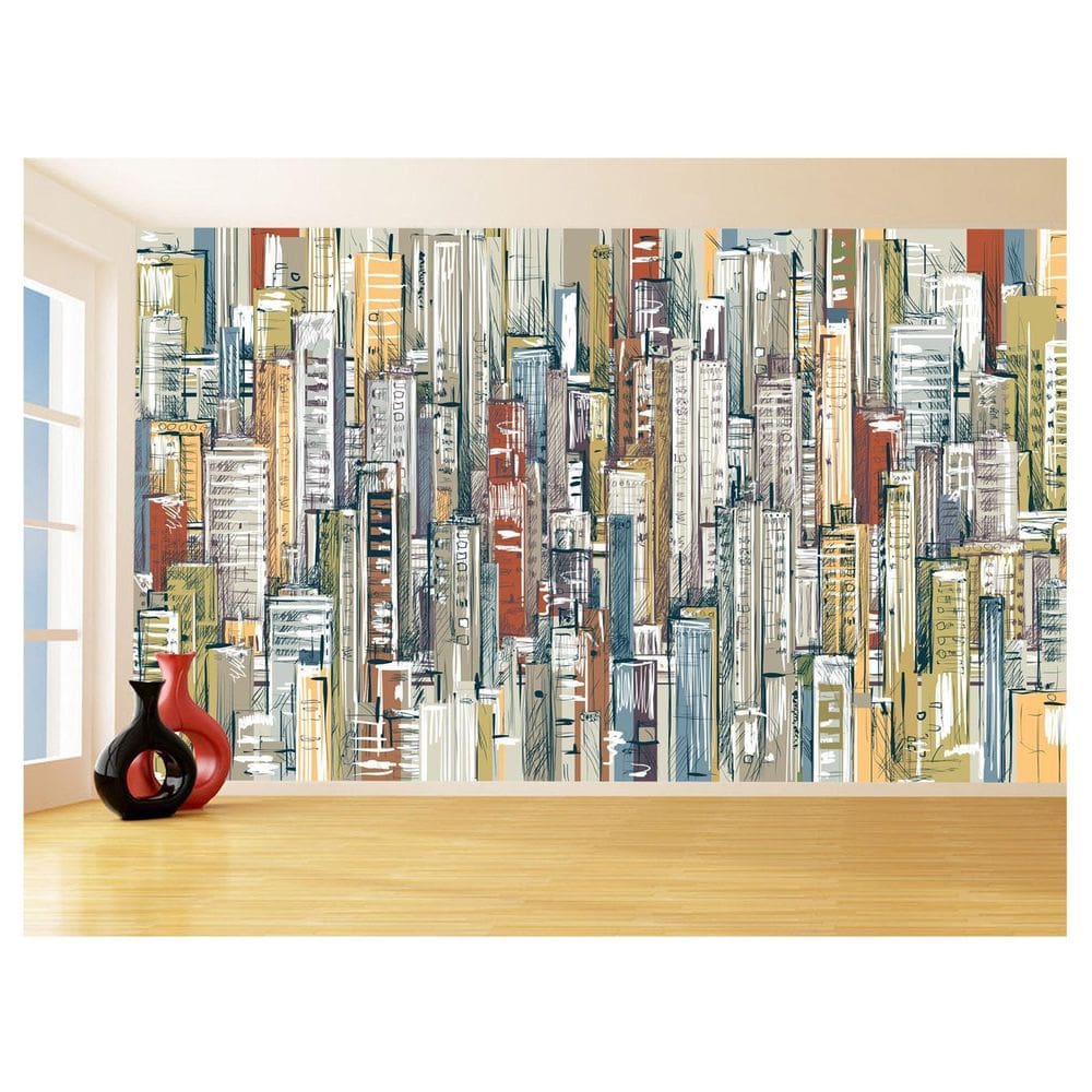 Papel De Parede Cidade Arte Prédios Coloridos 3,5M Ncd373