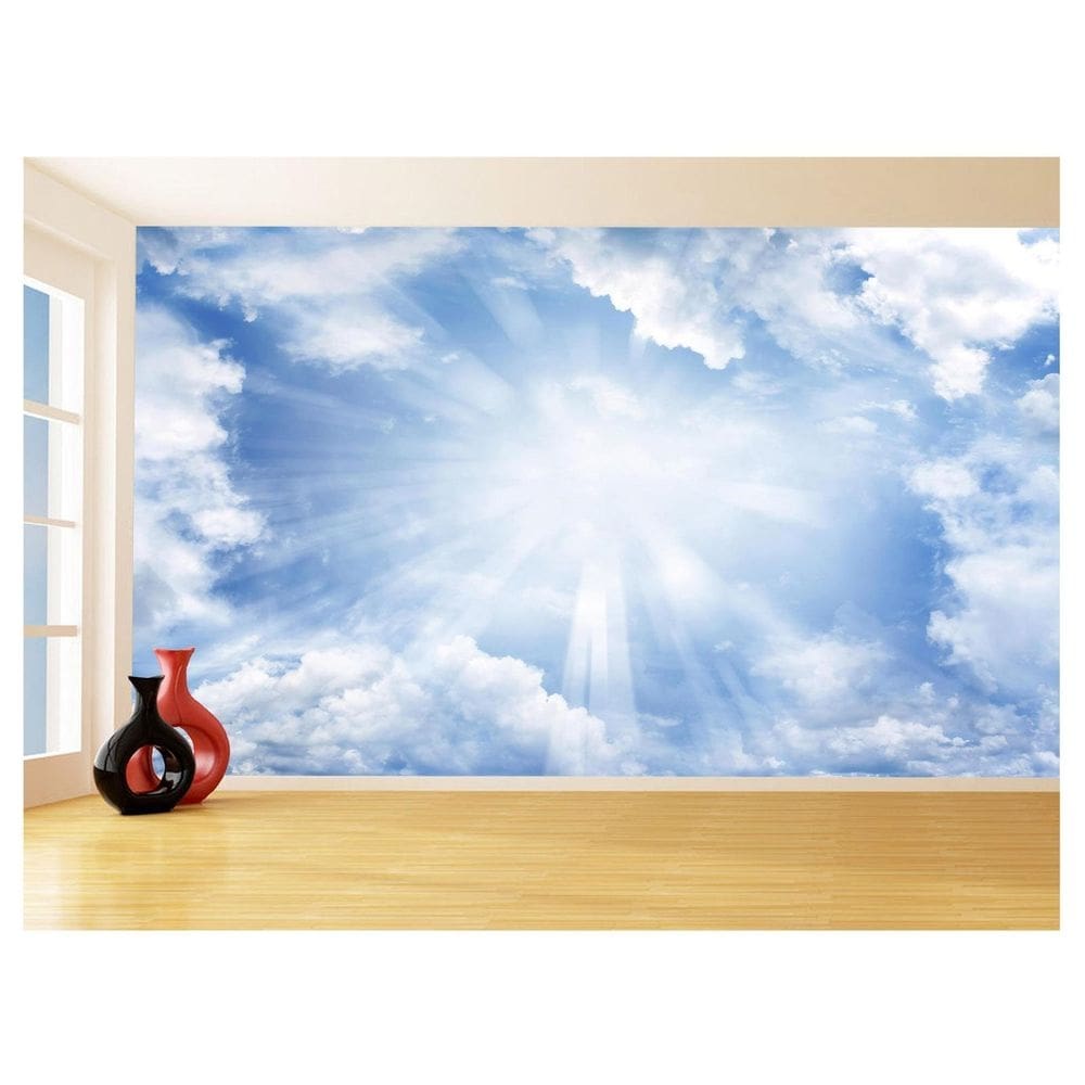 Papel De Parede 3D Paisagem Céu Azul Nuvens 3,5M Nsk111