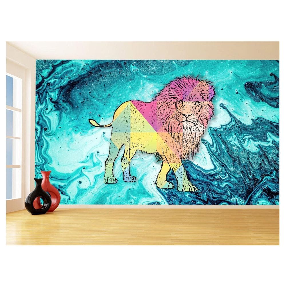Papel De Parede Animais Pop Art Leão Rei Selva 3,5M Pxa32