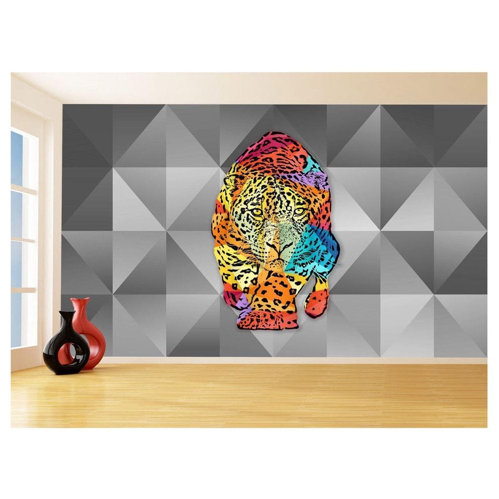 Papel De Parede 3D Animais Pop Art Onça Pintada 3,5M Pxa106