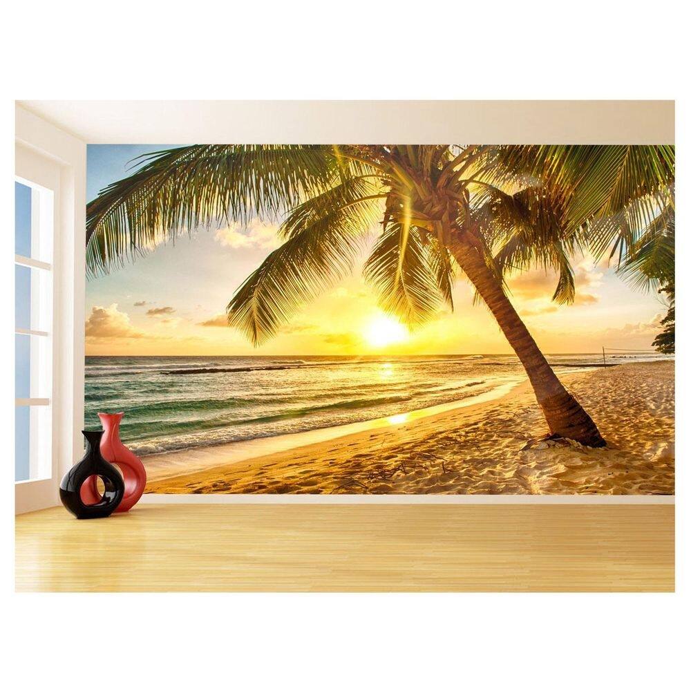 Papel De Parede Praia Mar Coqueiro Por Do Sol 3,5M Npr275