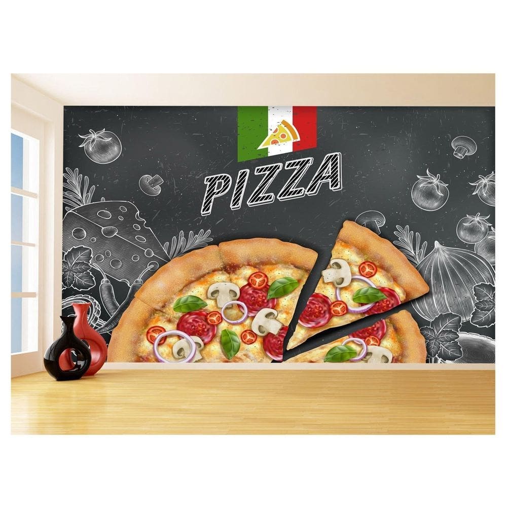 Papel De Parede Estilo Lousa Pizza Ingrediente 3,5M Lcb10