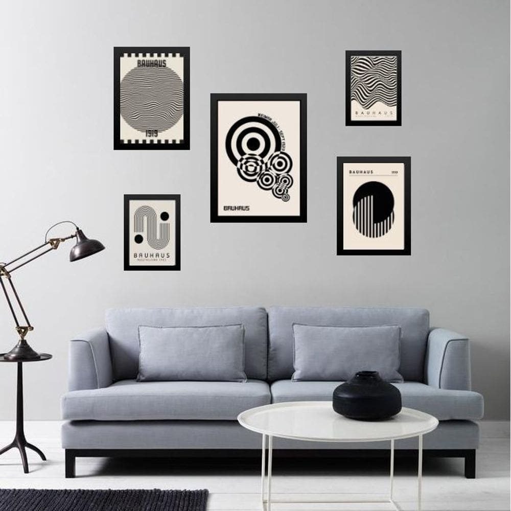 Kit 5 Quadros Bauhaus Preto E Branco