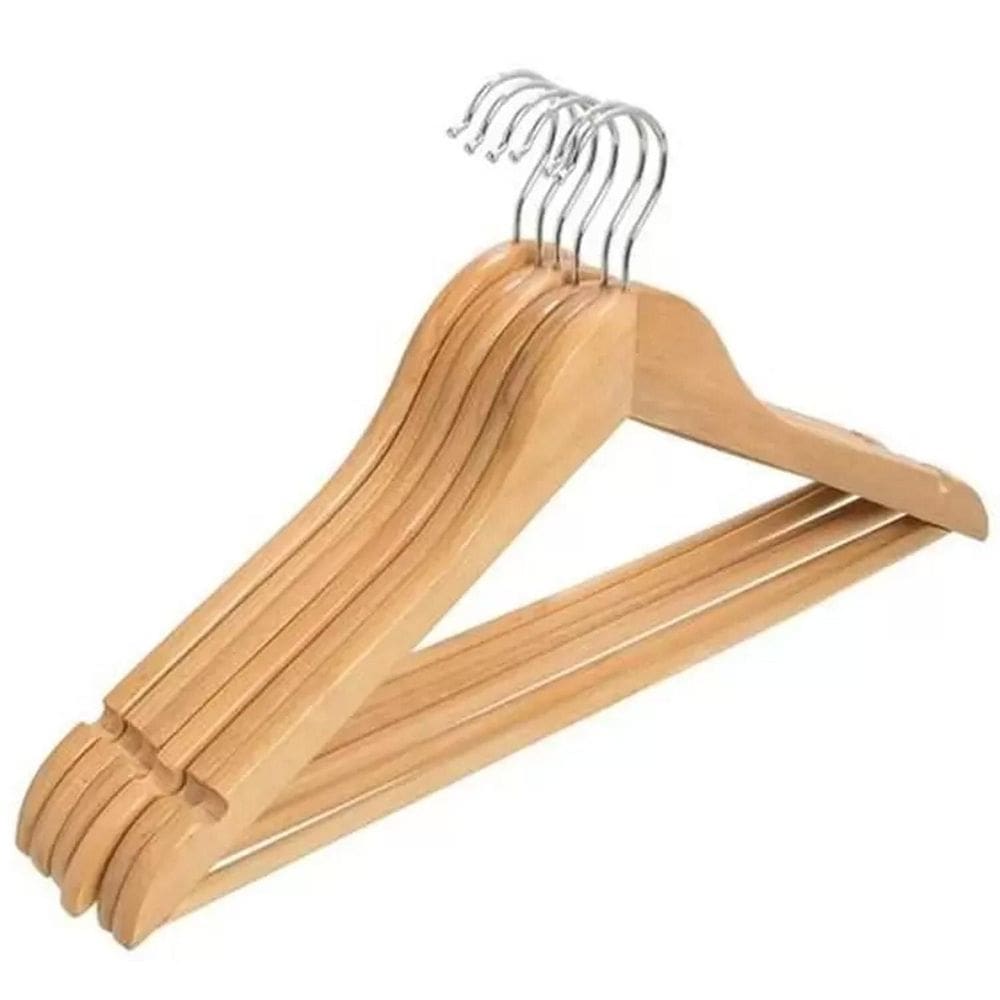 Kit 6 Cabides De Madeira 45Cm Marfim Com Barra Resistente