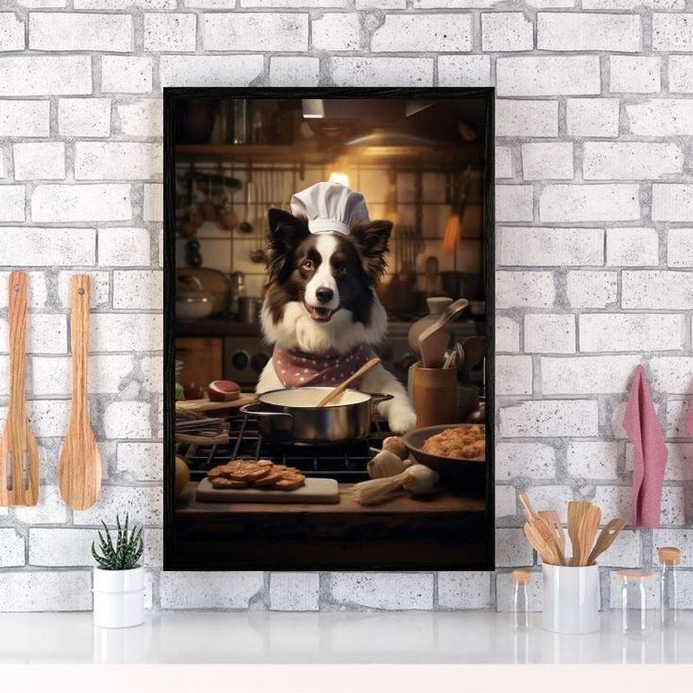 Quadro Para Cozinha Cão Border Collie 24X18Cm - Com Vidro