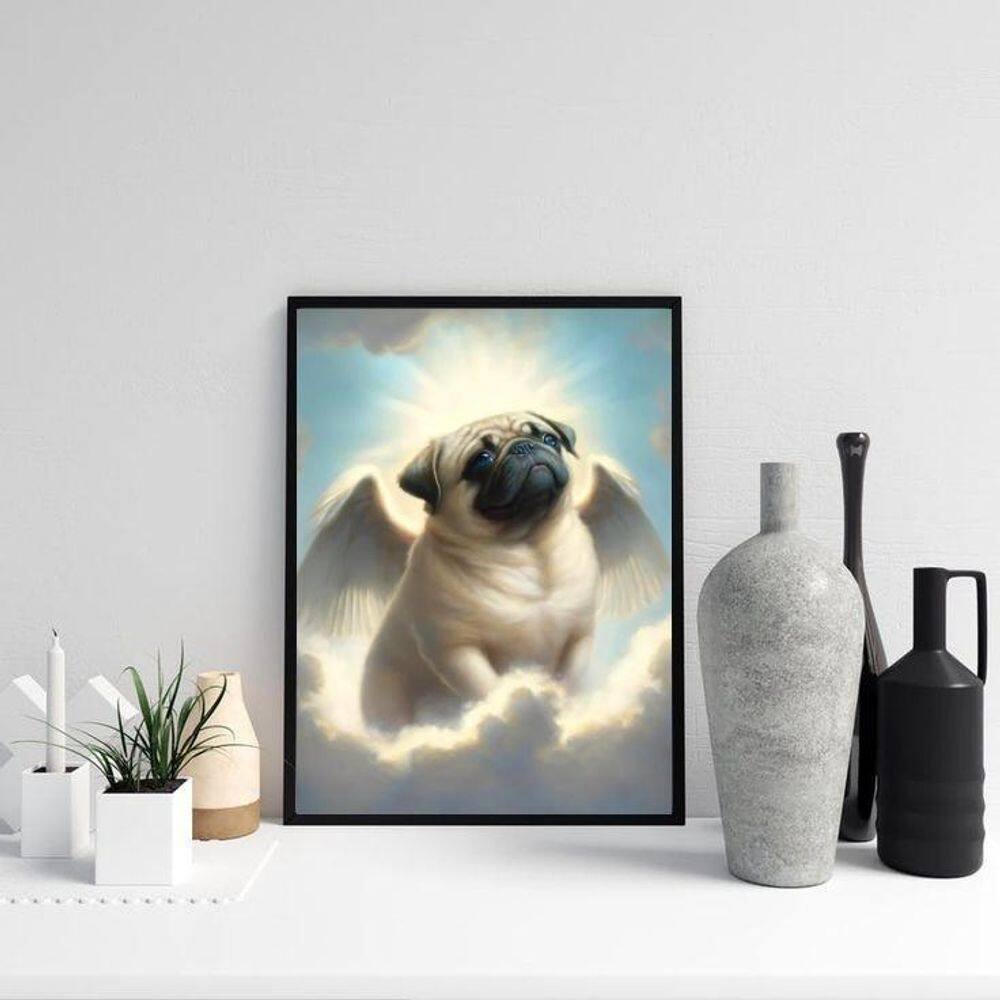Quadro Cachorrinho Pug Com Asas 45X34Cm