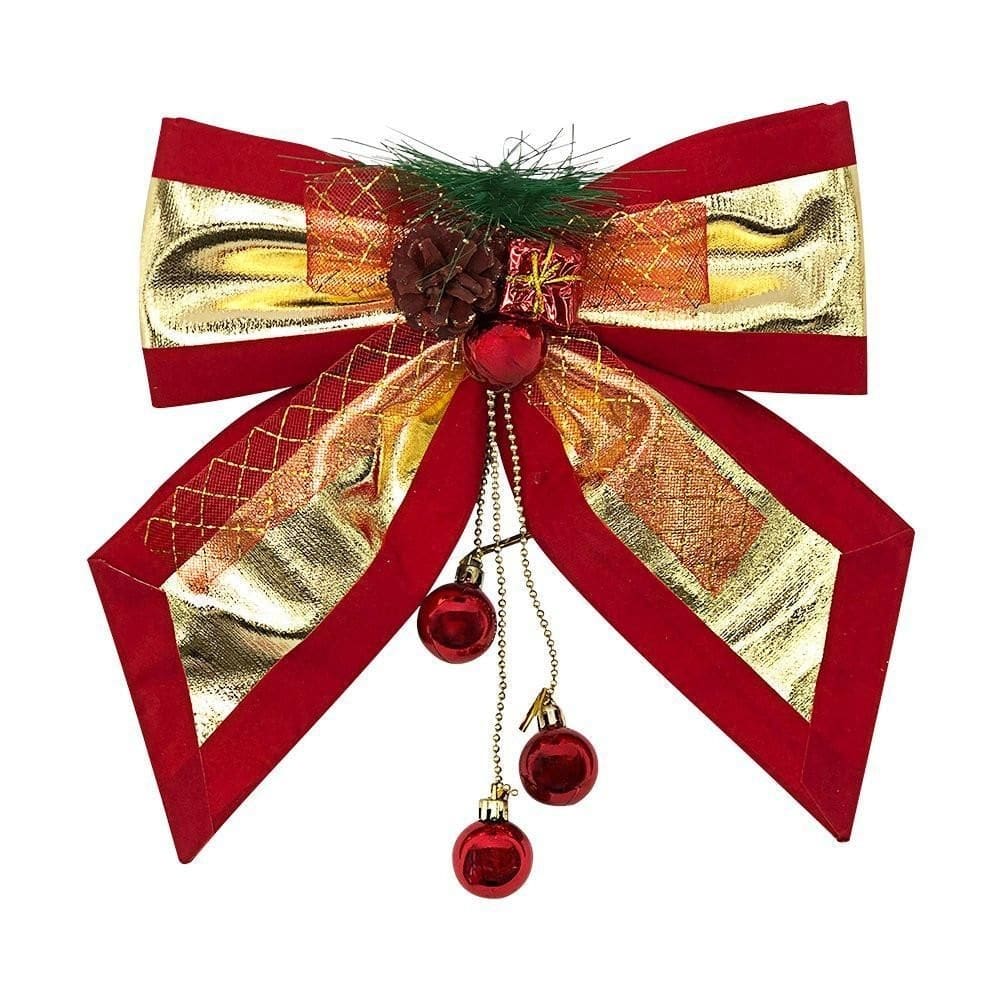Laço Grande Texturizado De Enfeite Natal Vermelho E Dourado