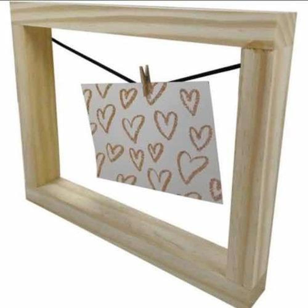 2 Porta Foto Quadro Madeira Varal Vazado C Pregador Polaroid