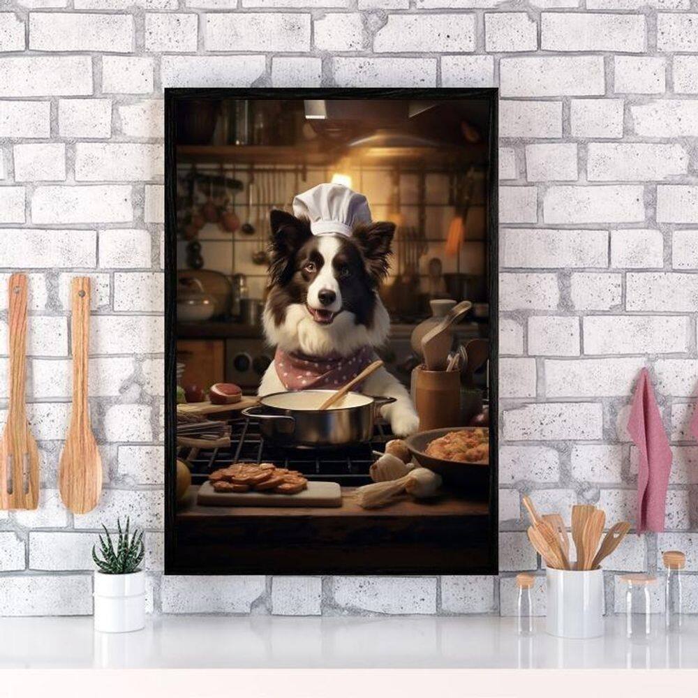 Quadro Para Cozinha Cão Border Collie 24X18Cm - Com Vidro