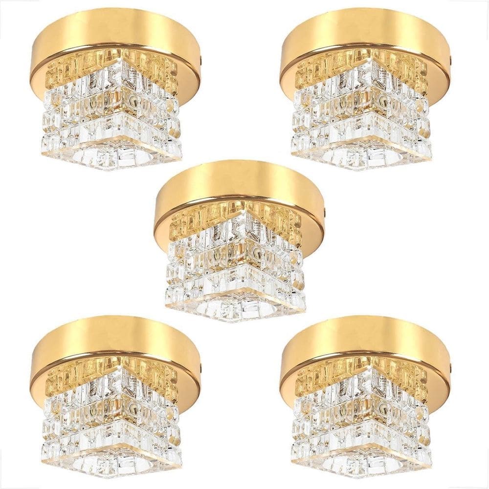 Kit 5 Plafon Spot Cristal Sobrepor Dourado Polido Banheiro