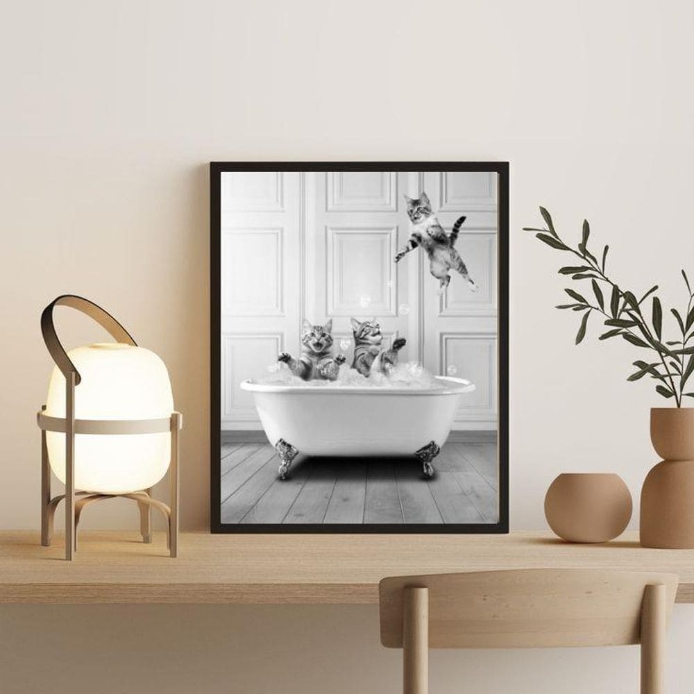 Quadro Para Banheiro Gatinhos Na Banheira 33X24Cm