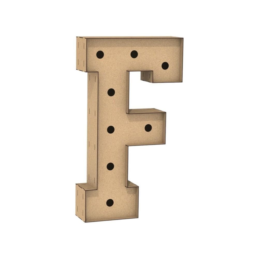 Letra Caixa Grande F Mdf 100Cm Altura Furo Lampad Iluminação
