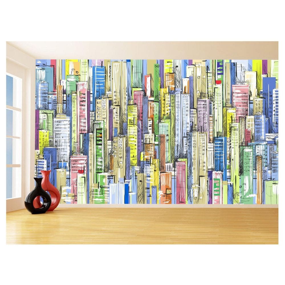 Papel De Parede Cidade Arte Prédios Coloridos 3,5M Ncd374