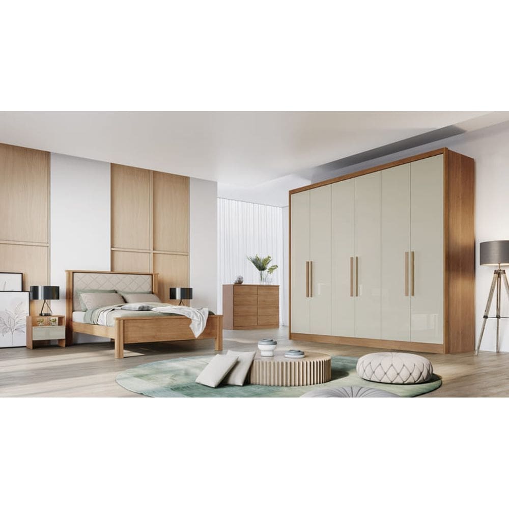 Guarda Roupa Casal 6 Portas 6 Gavetas - Messina-Cumaru/Fendi - Móveis Novo Horizonte