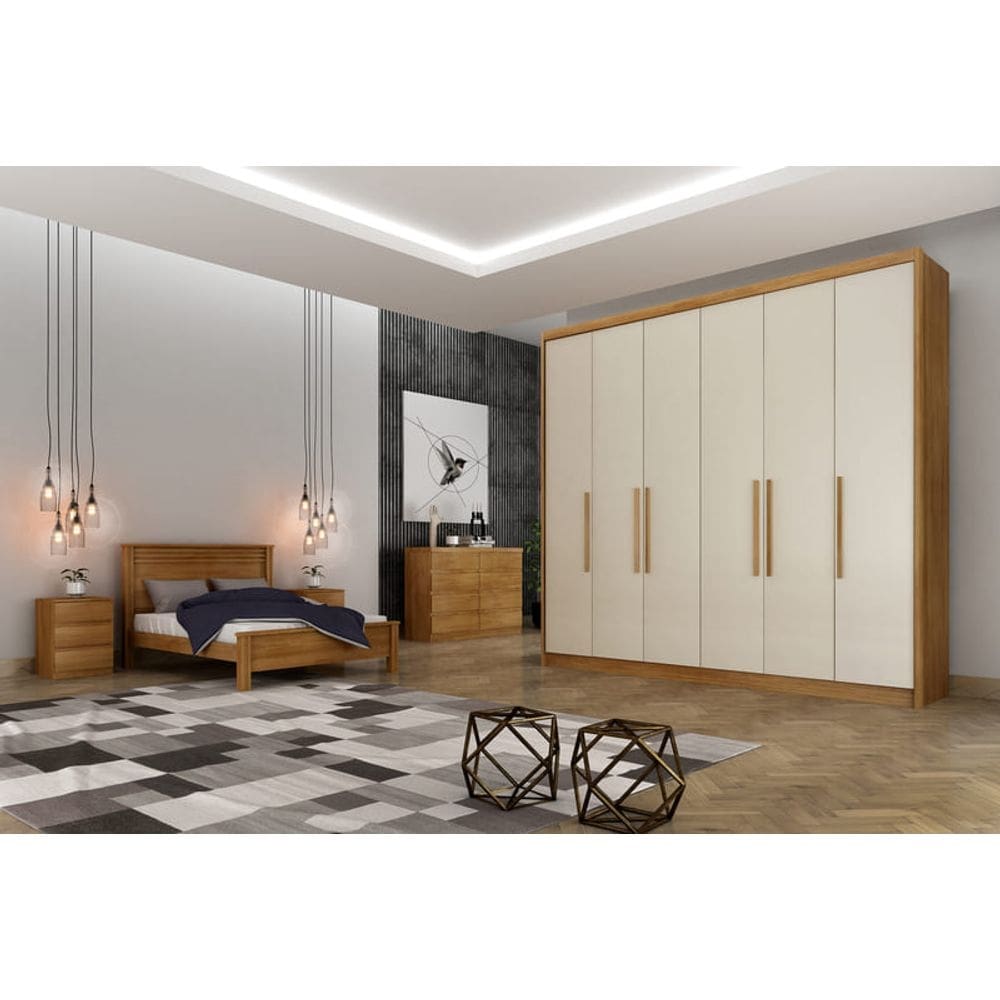Guarda Roupa Casal 6 Portas 8 Gavetas - Granada-Cumaru/Fendi - Móveis Novo Horizonte