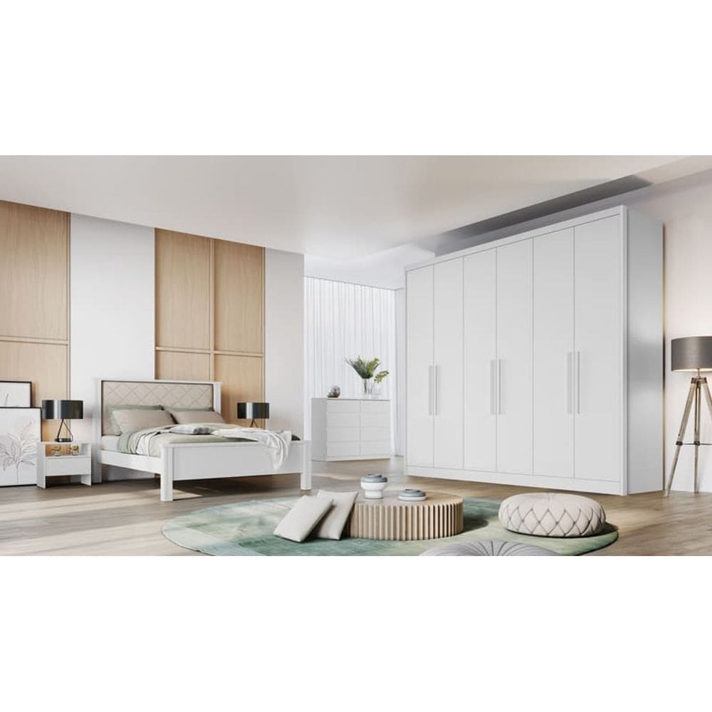 Guarda Roupa Casal 6 Portas 8 Gavetas - Messina-Branco - Móveis Novo Horizonte