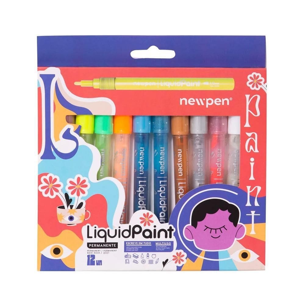 Kit Caneta Marcador Permanente Liquidpaint 12Un - Newpen
