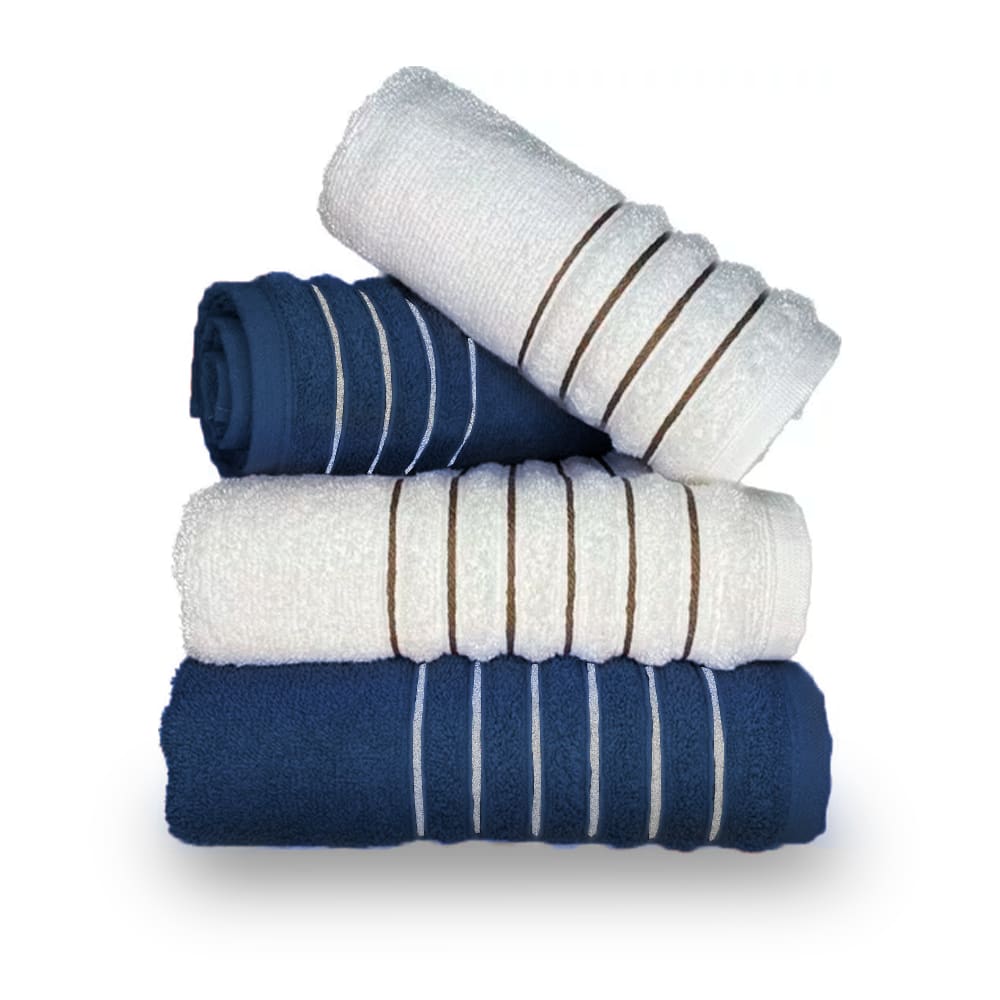 Jogo com 4 Toalhas Wave Premium 450g/m² Algodão Banhão e Rosto Azul e Branco