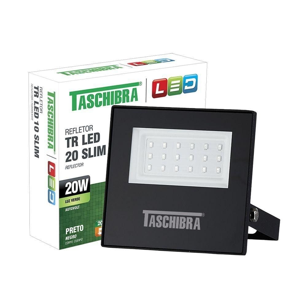 Refletor Taschibra Led Tr Slim 20W Luz Verde Preto Bivolt
