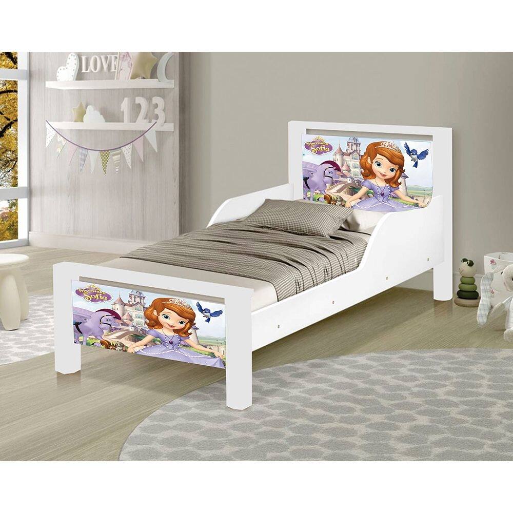 Mini Cama de Criança Infantil Sofia Adesivada com Colchão