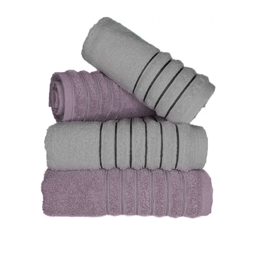 Jogo com 4 Toalhas Wave Premium 450g/m² Algodão Banhão e Rosto Rose e Cinza