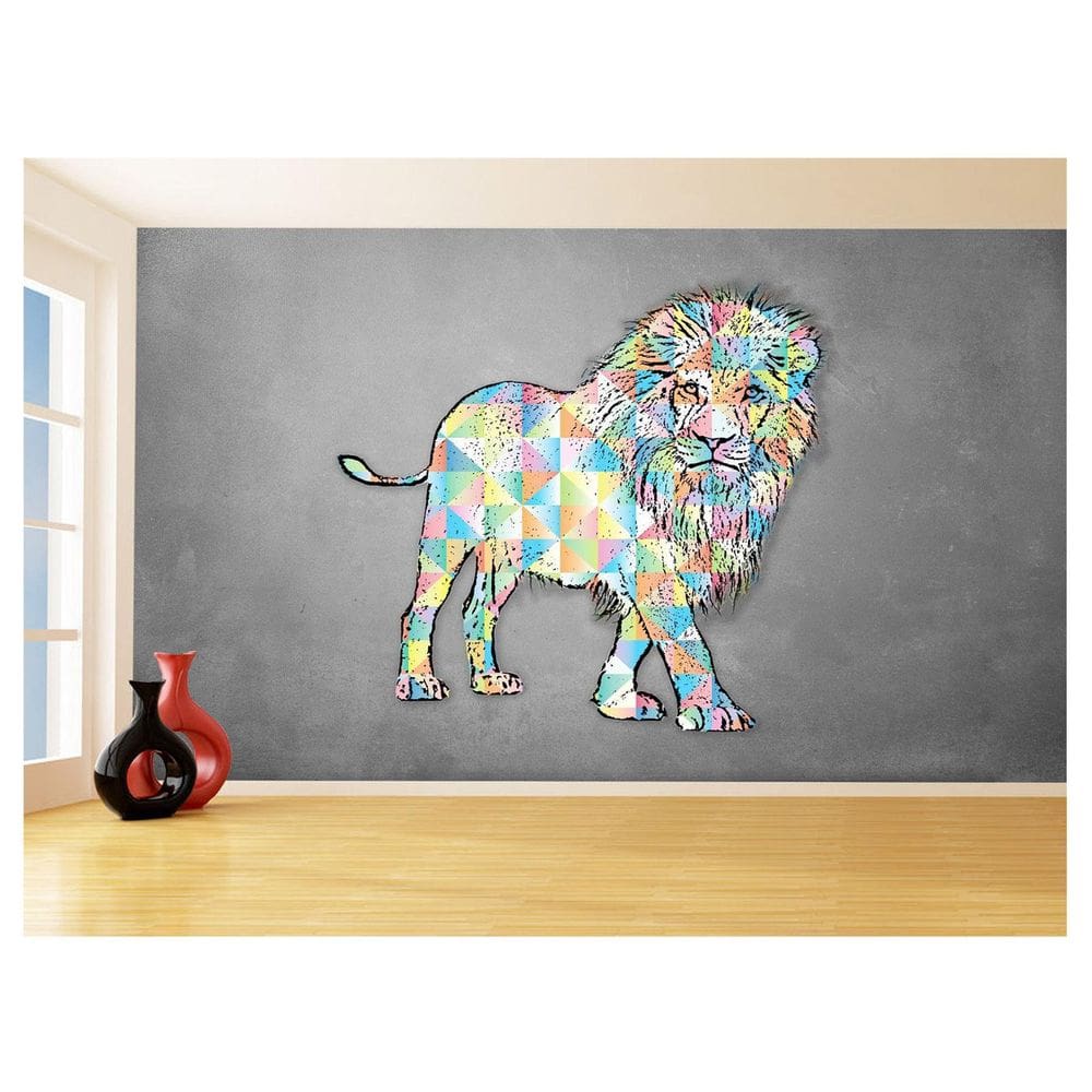 Papel De Parede Animais Pop Art Leão Rei Selva 3,5M Pxa48