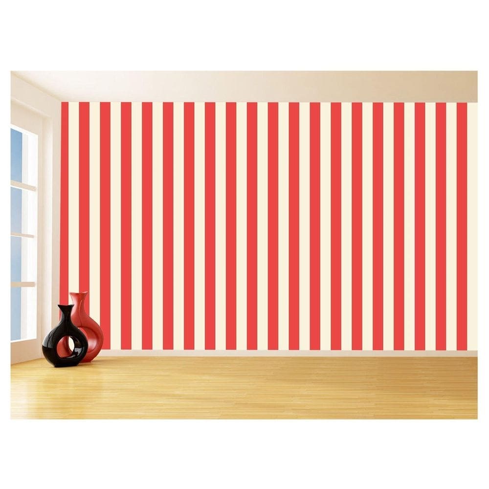 Papel De Parede 3D Sala Listras Vermelho Bege 3,5M Lst46