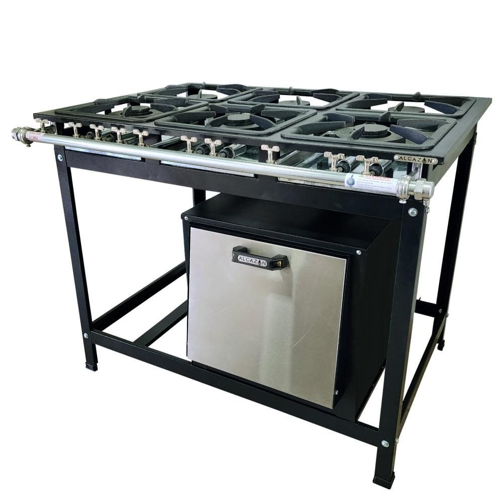 Fogão Baixa Pressão 6 Bocas Alcazon com Forno 60 Litros Tampa Inox ACZ-005+ACZF-001